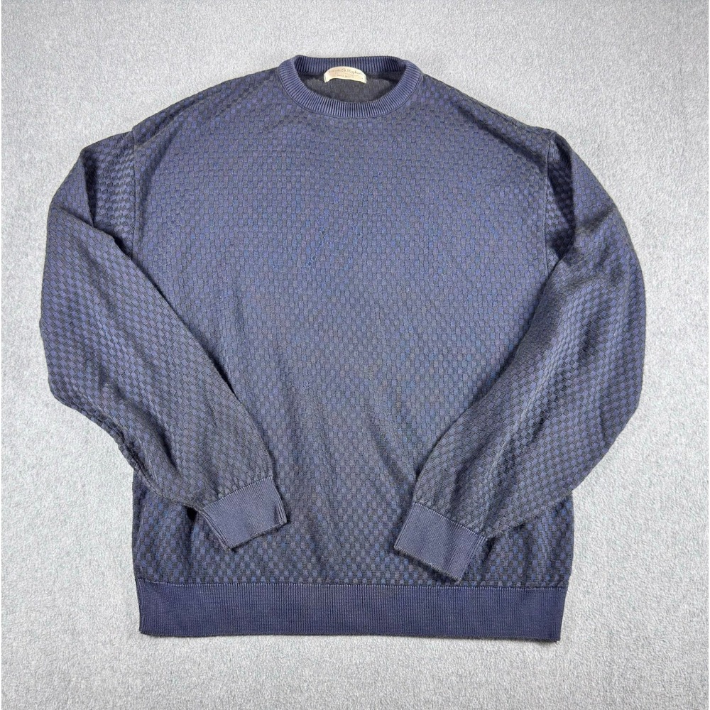 Vintage Tricots St Raphael‎ Sweater Mens L Blue Navy Made IN USA Checkered